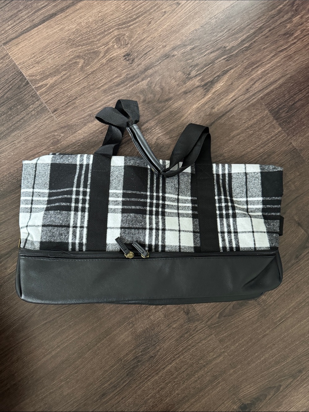 Black & White Plaid Weekender Bag with Black Trim